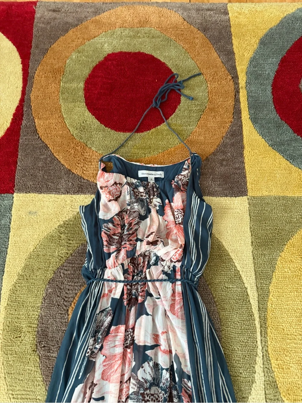 Abercrombie & Fitch Halter Tie Long Maxi Dress Floral Print Stripes Size Small